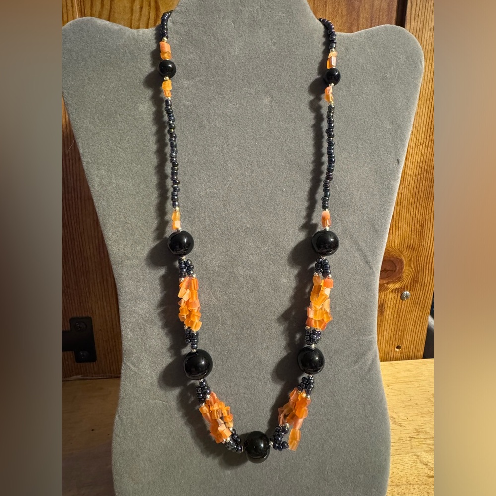 Cornelian Agate Black Beaded Statement Necklace - image 1